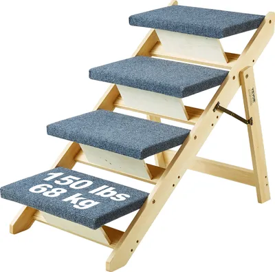Produktbild von VEVOR Holz-Haustiertreppe/Haustierstufen, 2-in-1 faltbare Hundetreppe aus Holz für Betten, Sofas und Autos, Hundetreppe und Rampe mit 4 Stufen für kleine, mittelgroße und große Haustiere, bis zu 68 kg