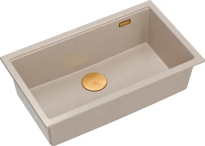 Produktbild von QUADRON Spülbecken 1-Becken Spüle | Größe: 70 x 37 x 23,5 cm | LOGAN 110 | Küchenspüle Granitspüle aus GraniteQ mit Siphon | Beige + Kupfer PVD