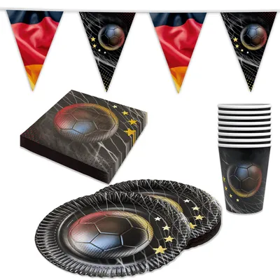 Produktbild von Fußball WM Partyset Deutschland 37-tlg - Teller Becher Servietten & Wimpelkette