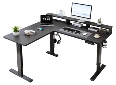 Zdjęcie produktu dla Zimilo – biurko z elektryczną regulacją wysokości, 140/160 cm, z gniazdkami i portami USB, cichy silnik, stalowa rama, ergonomiczne biurko do domowego biura