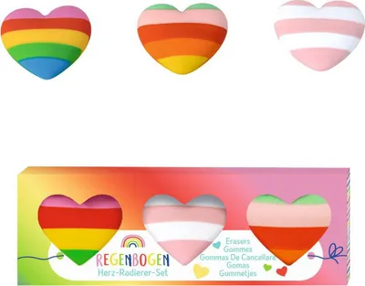 Produktbild von MOSES Lovely Planet 3er Set Regenbogen Herz Radierer
