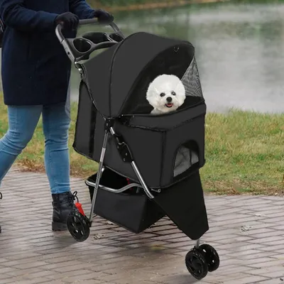Immagine prodotto di Passeggino per animali domestici - Passeggino per cani - Passeggino pieghevole a 4 ruote per animali domestici