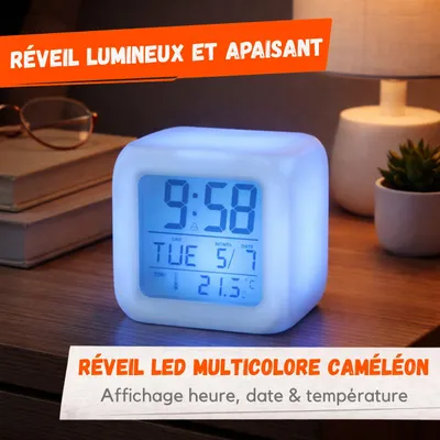 Image de Réveil LED Multicolore Caméléon – Horloge Digitale