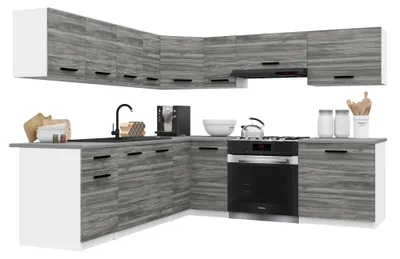 Image de Belini - Coin cuisine moderne ITALIA 7 - Meubles de cuisine 420 cm, gris Glamour - Cuisine équipée avec éléments hauts, éléments bas et plans de travail