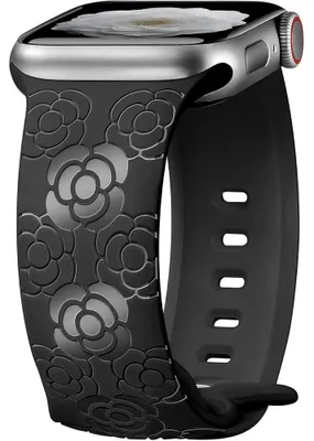 Image de Bracelet pour Apple Watch 38mm-40mm-41mm Series 9 8 SE 7 6 5 4 3 2 1 / Serie 10/11 (42mm) Silicone Motif Camélia Noir
