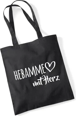 Produktbild von Huuraa Jutebeutel Hebamme mit Herz 10 Liter Black Baumwolle Tasche Geschenkidee