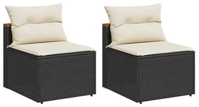 Image de vidaXL Canapés de jardin sans accoudoirs avec coussins 2 pcs noir poly rotin