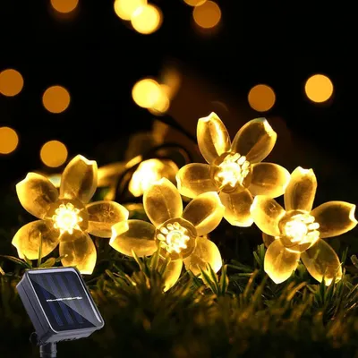 Solar-Lichterkette 7 m, 50 LED Kirschblüten, 8 Modi, warmweiß