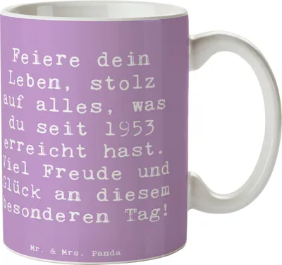 Produktbild von Mr. & Mrs. Panda Tasse Spruch 1953 Geburtstag - Lavendeltraum - Geschenk, Glückwunsch, Geburtstagskind, Teetasse, Kaffeepott, Geburt, kakaobecher, Geburtstagsgeschenk
