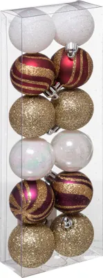 Produktbild von Festliches Weihnachtskugel-Set Christbaum-Deko 12-teilig weiß-rot-goldfarben 4