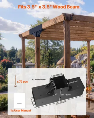 Produktbild von Pfostenverbinder, 4er-Pack, T-förmige Pfostennecke für Posten mit einer Innengröße von 92 x 92 mm, 3-Wege-Pergola-Halterungen, Pavillon-Halterungssatz mit Schrauben