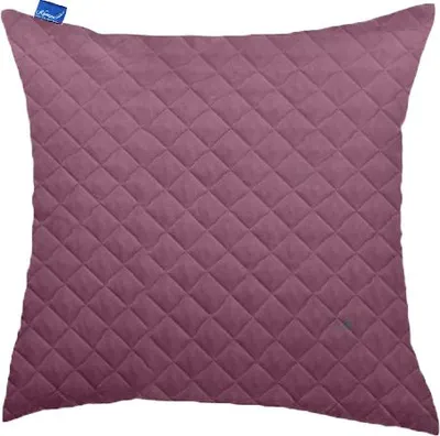 A quilted square pillow in a rose color.
