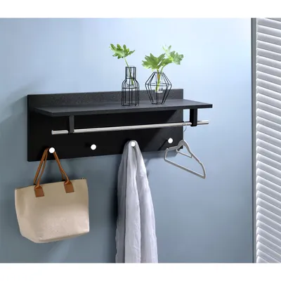 Produktbild von Wandgarderobe Garderobe ULF mit Kleiderhaken Hutablage Kleiderstange, schwarz
