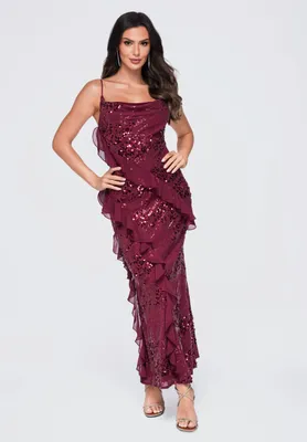 Produktbild von LARICA Abendkleid Maxi Slim Fit Cowl Neck LA-OM-DLR442 burgundy L