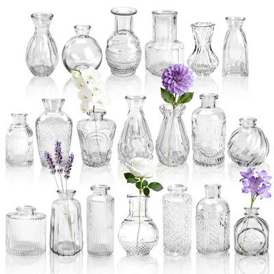 Produktbild von Set mit 20 kleinen Glasvasen für Blumen und Dekoration