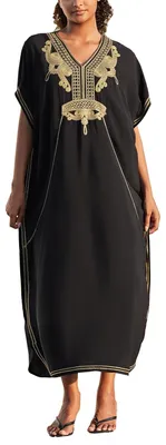 Produktbild von Solidchoice – Kimono-Maxikleid im Bohemian-Stil mit V-Ausschnitt, Damen, Schwarz