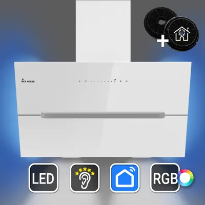 Image de Hotte aspirante cuisine 80cm Hotte Murale Inclinées acier inoxydable verre blanc