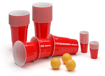Produktbild von Beer Pong Party-Set mit roten Bechern und Bällen