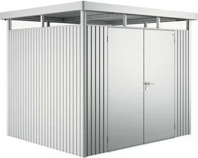 Obrázok produktu pre Plechový záhradný domček Biohort HighLine H3 dvojkrídlové dvere 254x214 cm strieborný metalický