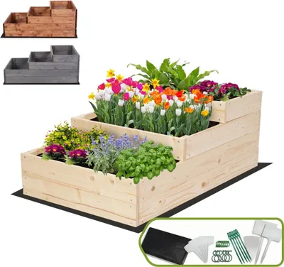 Produktbild von MODO24 Hochbeet Holz, Pflanzkasten, Massivholz, Kiefer, Kräuterbeet, Blumenkasten, Garten, Terrasse, 36x60x93 cm, Natur, ZP07