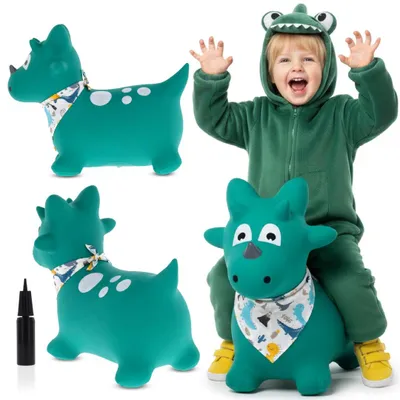 Produktbild von SUN BABY hüpftiere ab 1 Jahr mit Pumpe aufblasbares Hüpfspielzeug aus hochwertigem und strapazierfähigem Gummi grüner Dino mit Halstuch
