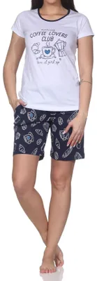 Produktbild von Normann Damen Shorty Pyjama kurzarm Shorty – „Coffee Lovers Club“ - auch in Übergrößen ; marine , 56