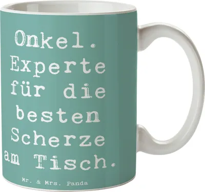 Produktbild von Mr. & Mrs. Panda Keramiktasse Spruch Onkel Scherzkönig - Meeresbrise - Geschenk, schöne tasse, haferl, Patenonkel, Familie, Freude, Familienangehöriger, Ersatzvater