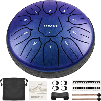 Produktbild von LEKATO Stahlzungentrommel, 6 Zoll, 11 Töne, D-Tonart-Melodie, Perkussion für Meditation und Yoga