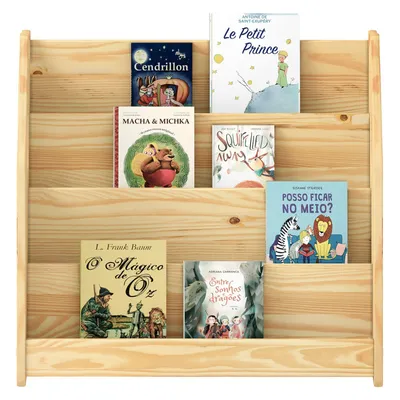 Produktbild von Bücherregal BRUNO 4 Fächer aus Massivholz - natur Montessori Bücherregal für Kinderzimmer, Stabil und sicher mit abgerundeten Ecken, Kinderzimmeraufbewahrung