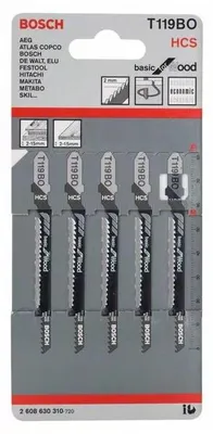 Image de 5 lames pour scie sauteuse Basic for Wood T 119 BO - BOSCH - 2608630310
