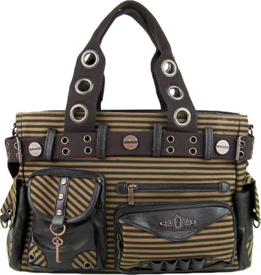 Produktbild von Banned Handtasche - Braun gestreifte Steampunk Schultertasche