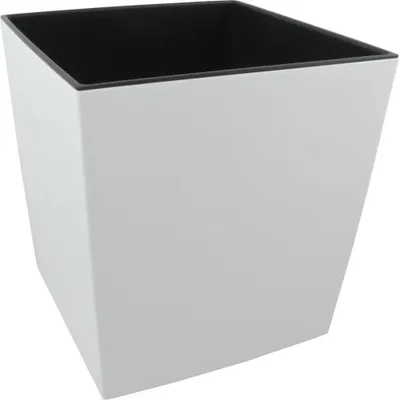 A white planter with a black interior, shown from a slightly elevated angle against a white background.