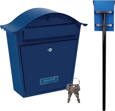 Produktbild von Nostalgie Briefkasten Blau Namenssschild & Standfuß, 2 Schlüssel Postkasten