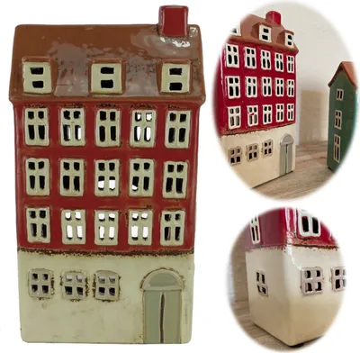 Produktbild von LS-LebenStil Lichterhaus Nyhavn 24cm Rot Braun Keramik Teelichthaus Fachwerkhaus Teelichthalter Windlicht Kerzenständer Wohnzimmer, Fensterbank