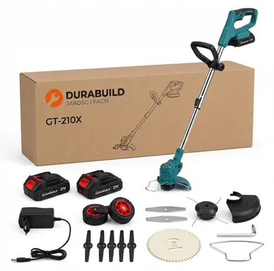 Immagine prodotto di Tagliabordi decespugliatore a batteria con 2 batterie e 4 tipi di lame, manico telescopico regolabile, tagliaerba senza filo per giardino, Immagine generata dall'IA