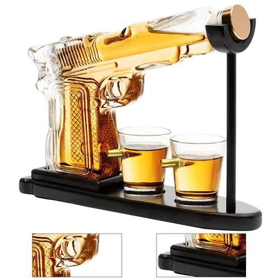 Produktbild von Whiskey Dekanter mit 2 Kugelgläsern, Pistolengriff Dekanter-Set, ideal als Geburtstagsgeschenk für Männer