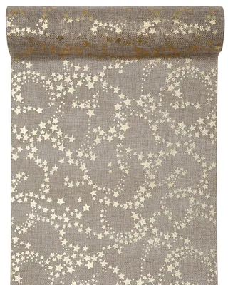 Produktbild von Tischläufer Jute Look Weihnachten Sterne in Hellbraun / Gold, 28 cm x 3 m