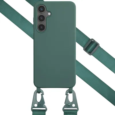 Zdjęcie produktu dla Selencia Silikonowe etui z odłączanym sznurkiem do Samsung Galaxy S24 FE - Ciemnozielony