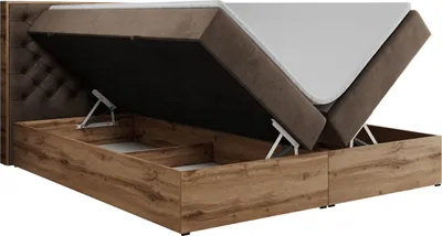 Produktbild von Boxspringbett, Deko, Doppelbett, Polsterbett mit Bettkästen und Multipocket-Matratze, Eiche Wotan holzrahmen - Albero-3 - 140x200cm - Braun Velvet - H3