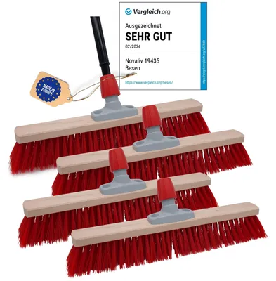 Produktbild von Novaliv 4x Straßenbesen 60 cm I mit Stiel I Elaston rot I Teleskopstiel I Besen für draußen I Industriebesen Gartenbesen Schneebesen Allzweckbesen