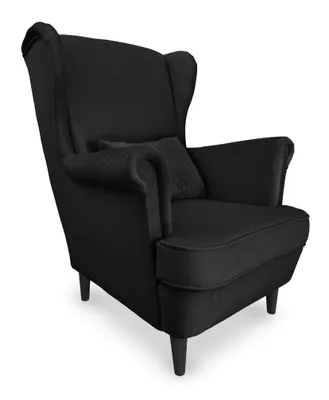 Produktbild von ANMIL Sessel in Schwarz Stoff Magic Velvet Eleganter Ohrensessel 84 x 104 x 95 cm im Skandinavischen Stil mit Zierkissen
