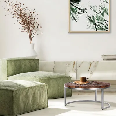 Produktbild von WOMO-DESIGN Couchtisch Surabaya Ø 70x35cm, Rund, handgefertigt, Massivholz, Akazienholz, Natur/Nickel-Finish