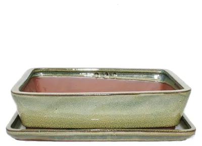 Obrázek produktu pro Bonsajová miska s podšálkem velikost 4 - olivově hnědá - hranatá - model G30 - d 25cm - š 19cm - v 6,5cm