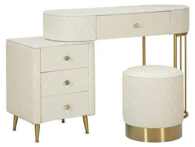 Image de Coiffeuse Sharon ivoire et or avec pouf 120 cm — set 2 pièces