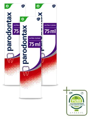 Immagine prodotto di 3 tubetti di dentifricio Parodontax Ultra Clean per gengive sanguinanti - 75 ml - confezione grande - 3 pezzi