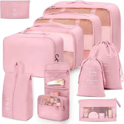 Produktbild von Famanu Koffer Organizer Set 10 Stück - Wasserfeste Reiseorganisatoren - Rosa