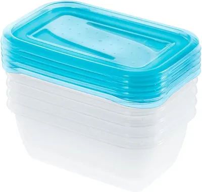 Immagine prodotto di Set di contenitori ermetici - Contenitori per alimenti - Conservazione degli alimenti - Design impilabile - 5 contenitori da 500 ml - Colore blu trasparente