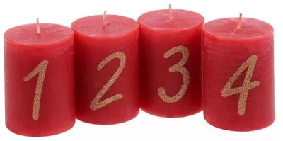 Produktbild von Stumpenkerzen "1 - 4", 4er-Pack Rubin Rot 80/58 mm