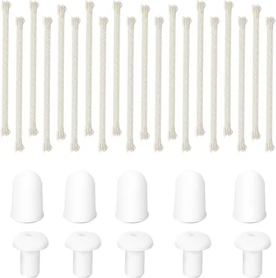Imagen del producto de Mechas para lámparas de aceite, 150 x 6 mm, 20 unidades, incluyendo accesorios de cerámica y plástico, para faroles de jardín