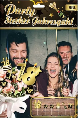Produktbild von 6 Party-Picks Tortendeko 18 schwarz-gold